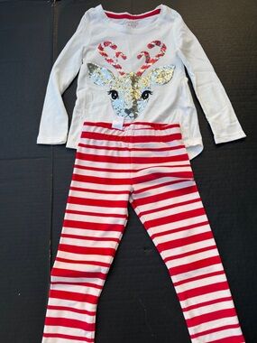 Sequin Reindeer girls Set - White & Red Size 4